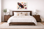 Eagle Painting with Geometric Background printed on aluminum metal with wall anchors. Hung on a bedroom wall.