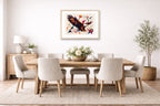 Eagle Painting with Geometric Background printed on fine art paper, framed on a oak frame and matted. Hung on a dining room wall.