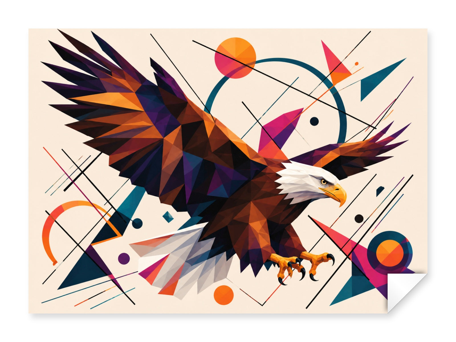 Eagle Painting with Geometric Background printed on fine art paper.