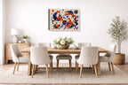 Geometric Fox Painting printed on canvas wall art displayed on a wall in the dinning room