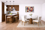 Geometric Fox Painting printed on canvas wall art displayed on a wall in a dinette.