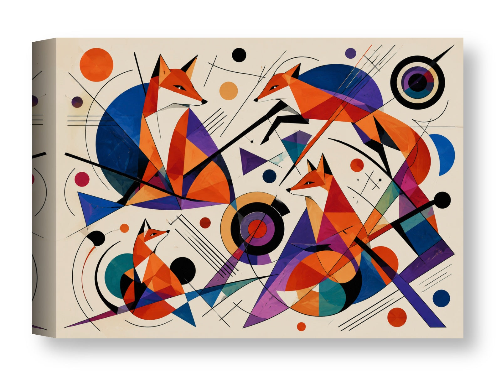 Geometric Fox Painting printed on water resistant canvas wrapped on a wood frame