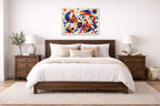 Geometric Fox Painting printed on aluminum metal with wall anchors. Hung on a bedroom wall.