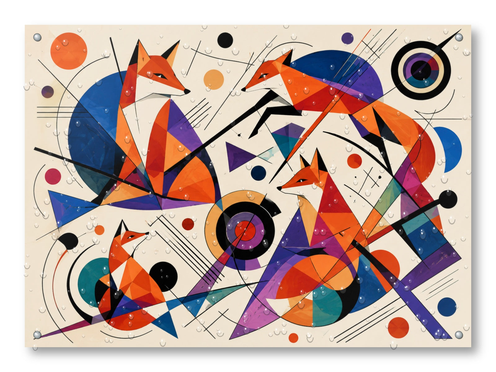 Geometric Fox Painting printed on water resistant canvas and mounted on a waterproof frame.