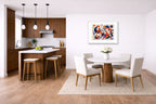 Geometric Fox Painting printed on fine art paper, framed on a white frame and matted. Hung on a kitchen-dinette wall.