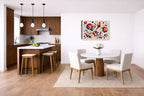 Seashells - Geometric Painting printed on canvas wall art displayed on a wall in a dinette.