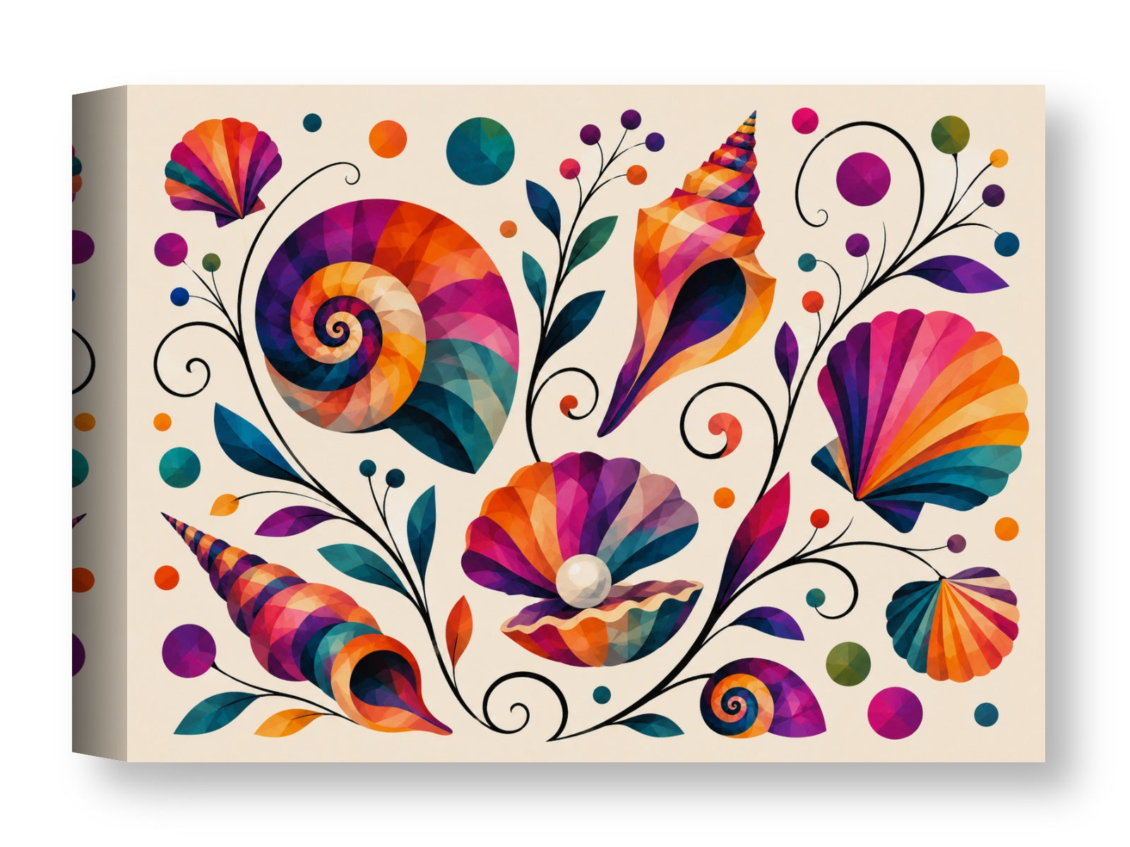 Seashells - Geometric Painting printed on water resistant canvas wrapped on a wood frame