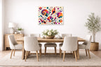 Seashells - Geometric Painting printed on aluminum metal with wall anchors. Hung on a dining room wall.