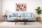Seashells - Geometric Painting printed on aluminum metal with wall anchors. Hung on a living room wall.