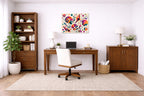 Seashells - Geometric Painting printed on aluminum metal with wall anchors. Hung on a office wall.