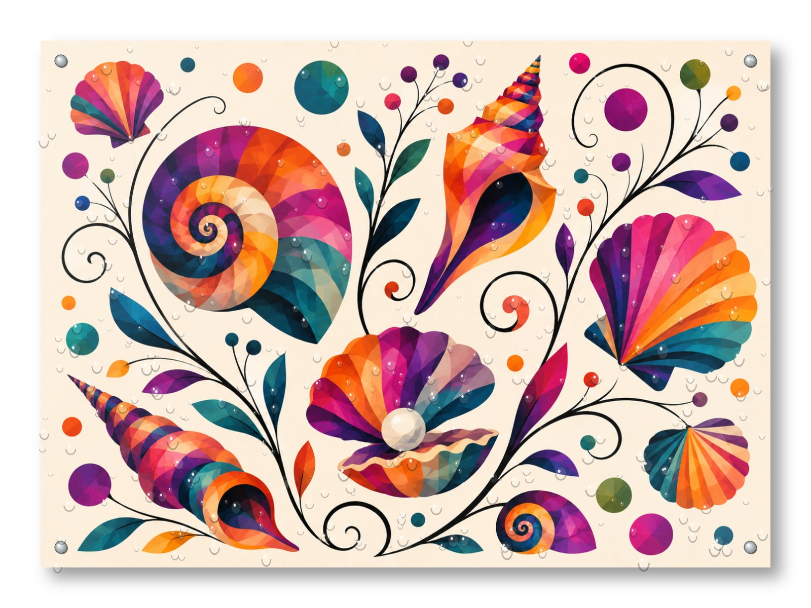Seashells - Geometric Painting printed on water resistant canvas and mounted on a waterproof frame.