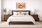 Fox Family - Geometric Painting printed on canvas wall art displayed on a wall above a bed.