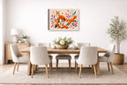 Fox Family - Geometric Painting printed on canvas wall art displayed on a wall in the dinning room