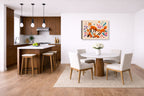 Fox Family - Geometric Painting printed on canvas wall art displayed on a wall in a dinette.
