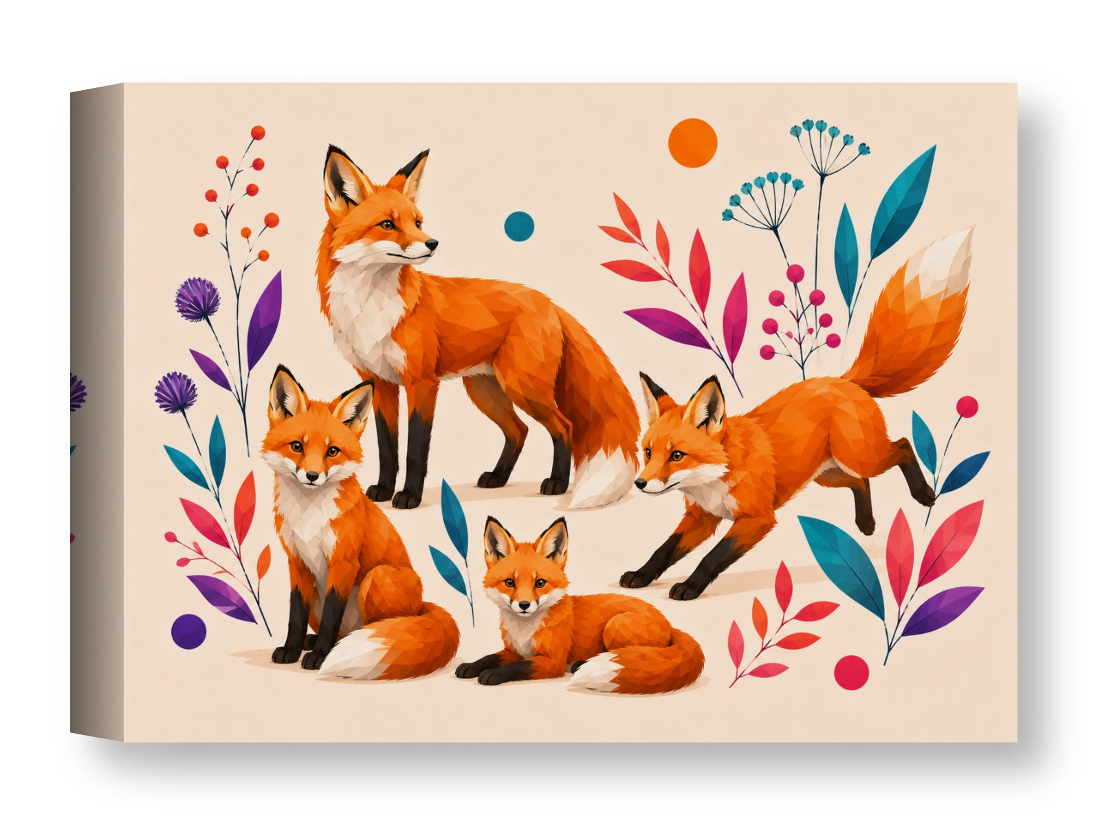 Fox Family - Geometric Painting printed on water resistant canvas wrapped on a wood frame