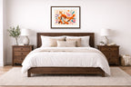 Fox Family - Geometric Painting printed on fine art paper, framed on a espresso frame and matted. Hung on a living bedroom wall.