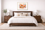 Fox Family - Geometric Painting printed on fine art paper, framed in a oak frame and matted. Hung on a bedroom wall.