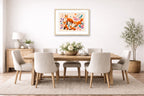 Fox Family - Geometric Painting printed on fine art paper, framed on a oak frame and matted. Hung on a dining room wall.
