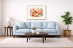 Fox Family - Geometric Painting printed on fine art paper, framed on a oak frame and matted. Hung on a living room wall.