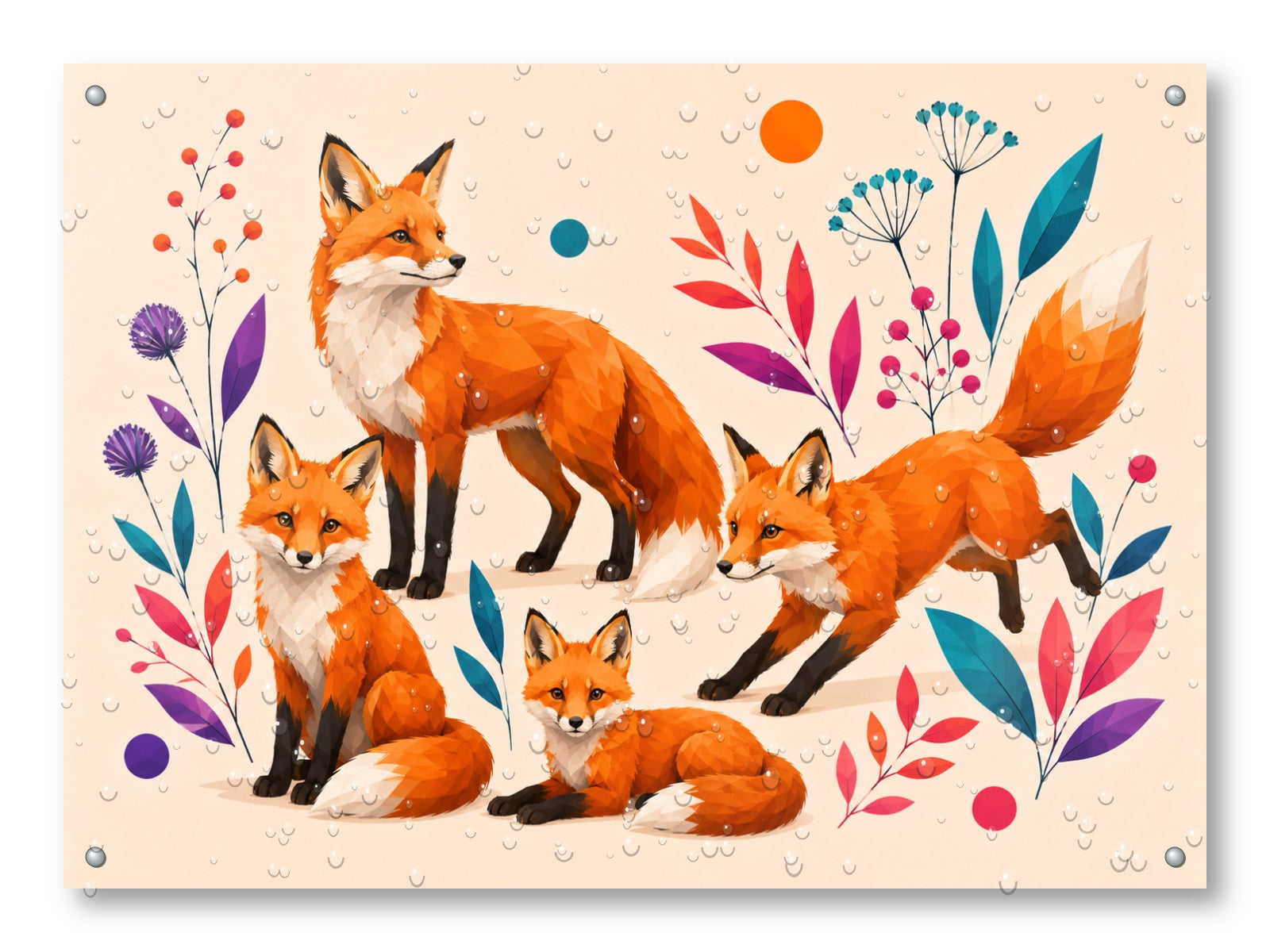 Fox Family - Geometric Painting printed on water resistant canvas and mounted on a waterproof frame.