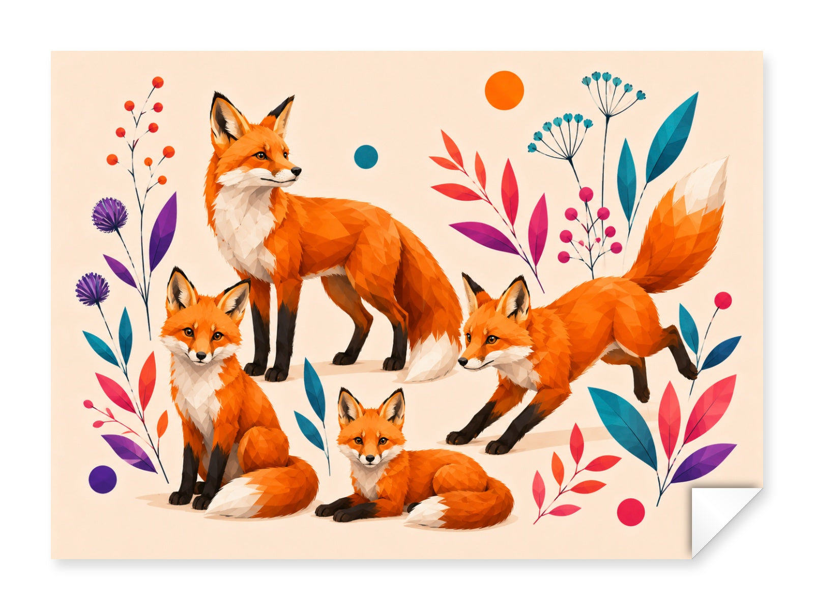 Fox Family printed on fine art paper.