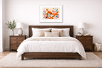 Fox Family - Geometric Painting printed on fine art paper, framed on a white frame and matted. Hung on a bedroom room wall