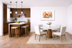 Fox Family - Geometric Painting printed on fine art paper, framed on a white frame and matted. Hung on a kitchen-dinette wall.