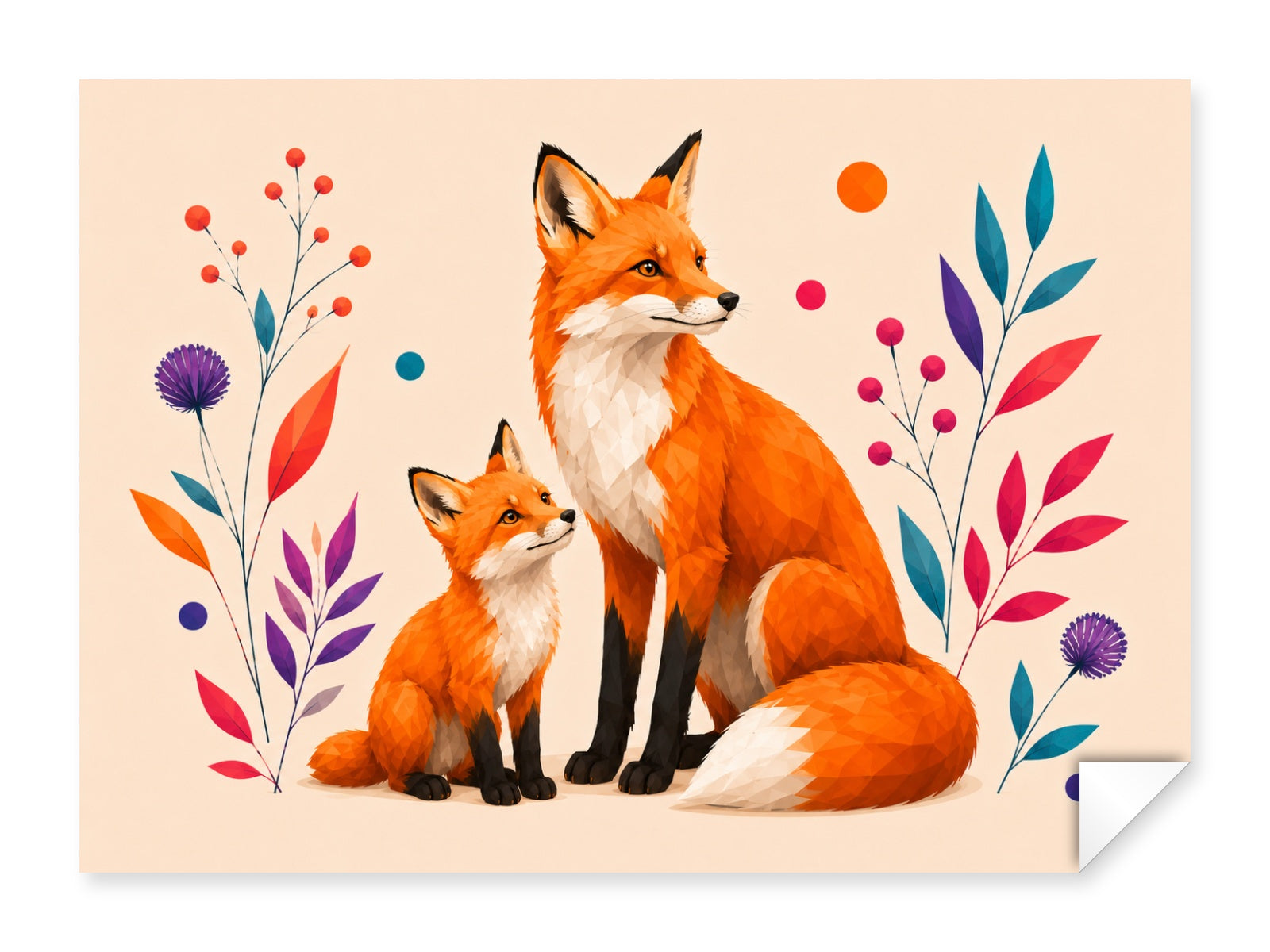 Fox with Baby printed on fine art paper.
