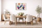 Great Blue Heron - Geometric Painting printed on canvas wall art displayed on a wall in the dinning room