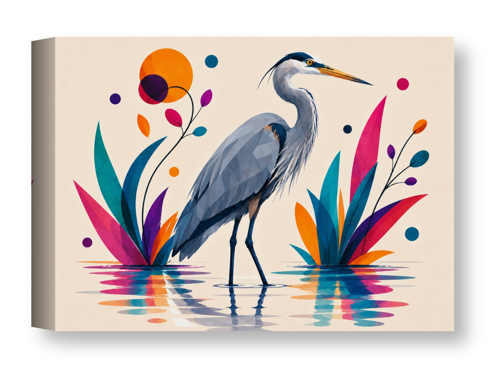 Great Blue Heron - Geometric Painting printed on water resistant canvas wrapped on a wood frame