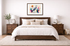 Great Blue Heron - Geometric Painting printed on fine art paper, framed on a espresso frame and matted. Hung on a living bedroom wall.