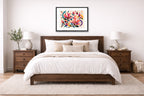 Magnolia Leaves - Geometric Painting printed on fine art paper, framed on a black frame and matted and hung on a wall on an bedroom wall.