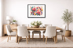 Magnolia Leaves - Geometric Painting printed on fine art paper, framed on a black frame and matted and hung on a dining room wall.