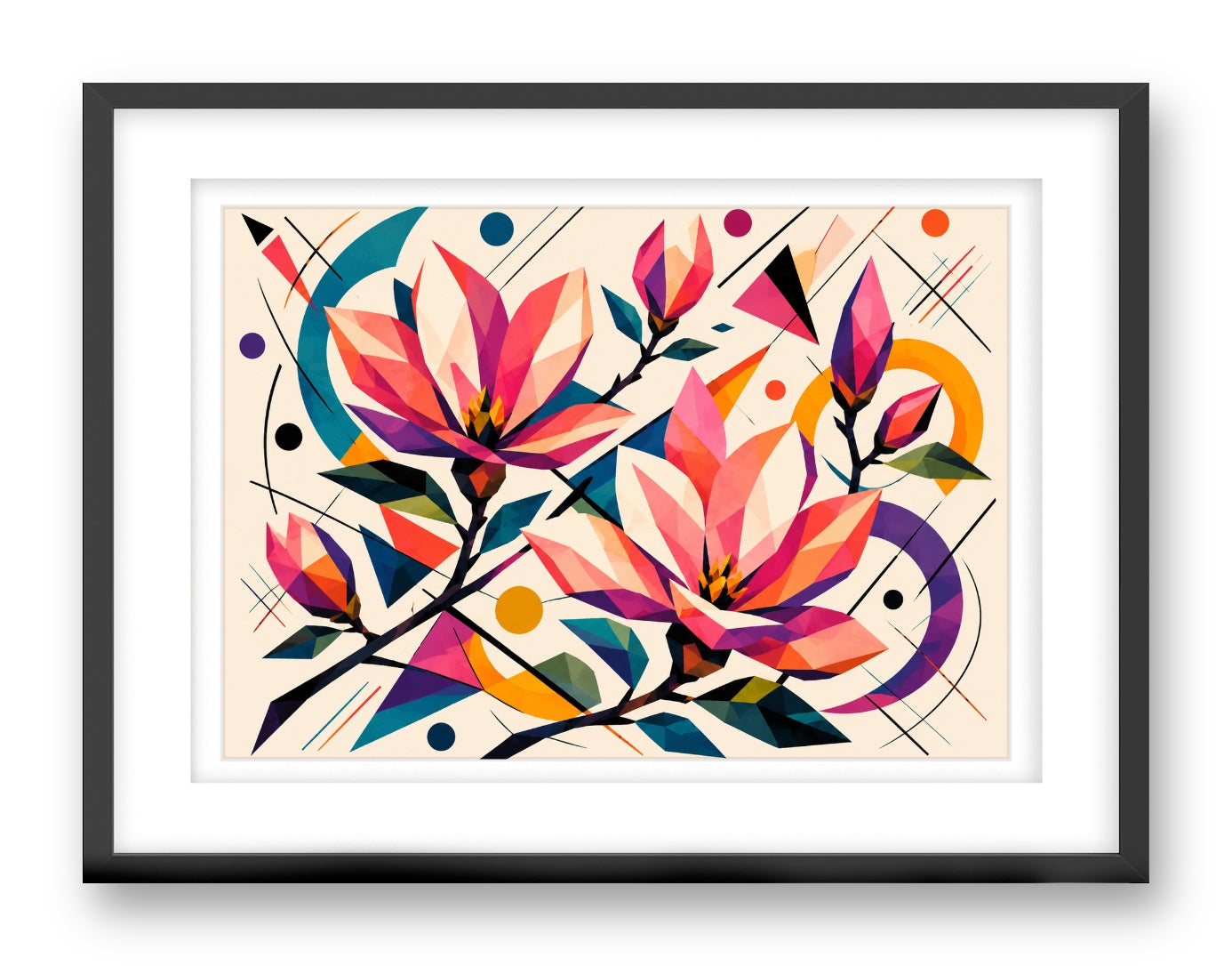 Magnolia Leaves printed on fine art paper, framed on a black frame and matted.
