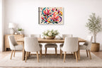 Magnolia Leaves - Geometric Painting printed on canvas wall art displayed on a wall in the dinning room