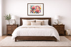Magnolia Leaves - Geometric Painting printed on fine art paper, framed on a espresso frame and matted. Hung on a living bedroom wall.