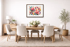 Magnolia Leaves - Geometric Painting printed on fine art paper, framed on a espresso frame and matted. Hung on a dinning room wall