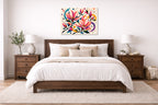Magnolia Leaves - Geometric Painting printed on aluminum metal with wall anchors. Hung on a bedroom wall.