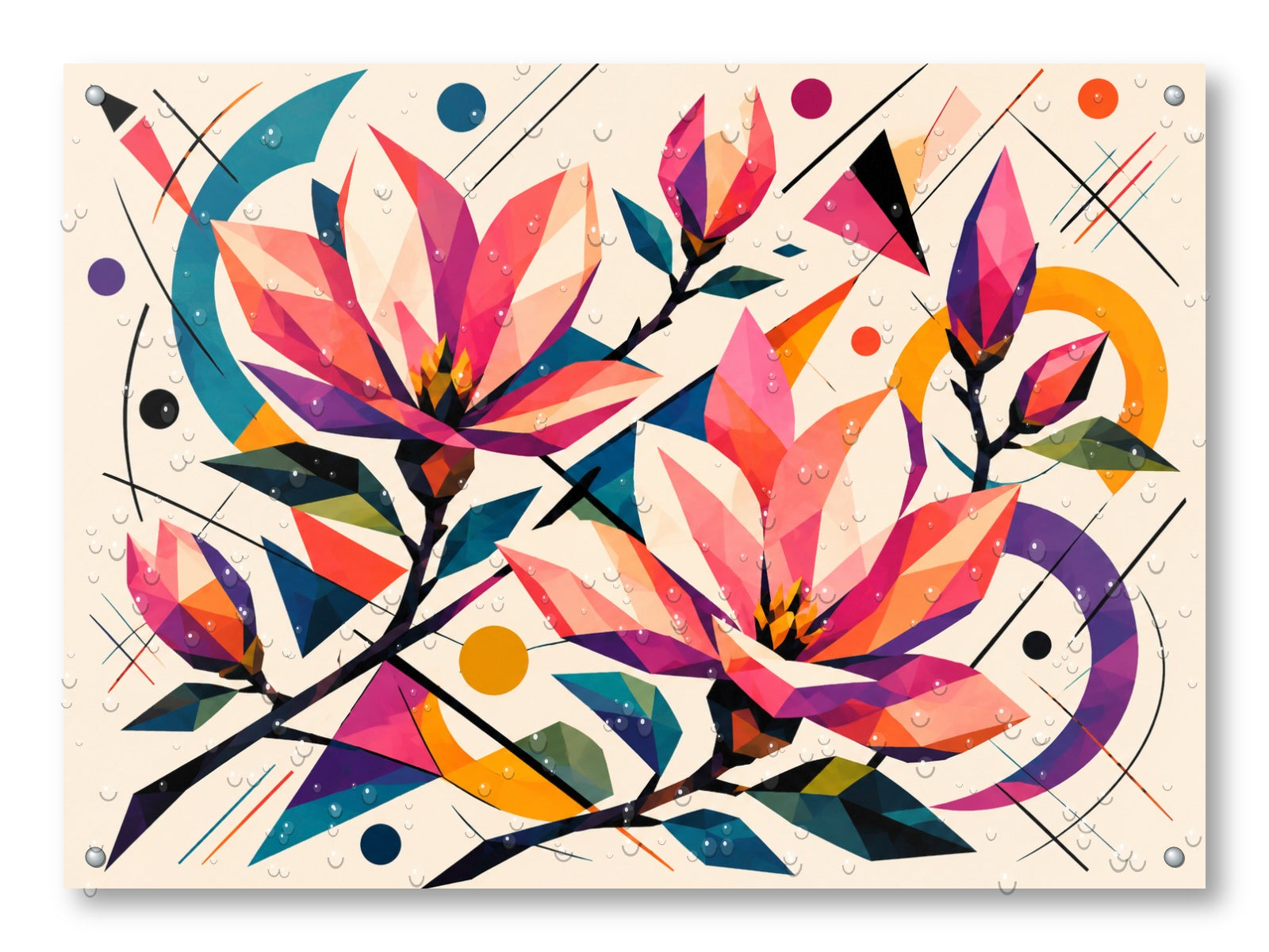 Magnolia Leaves - Geometric Painting printed on water resistant canvas and mounted on a waterproof frame.