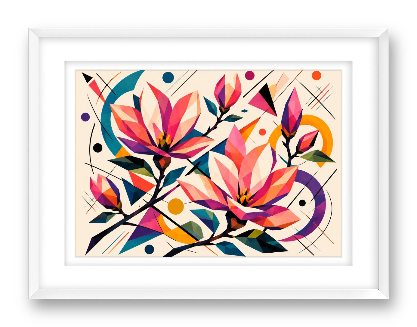 Magnolia Leaves printed on fine art paper, framed on a white frame and matted.
