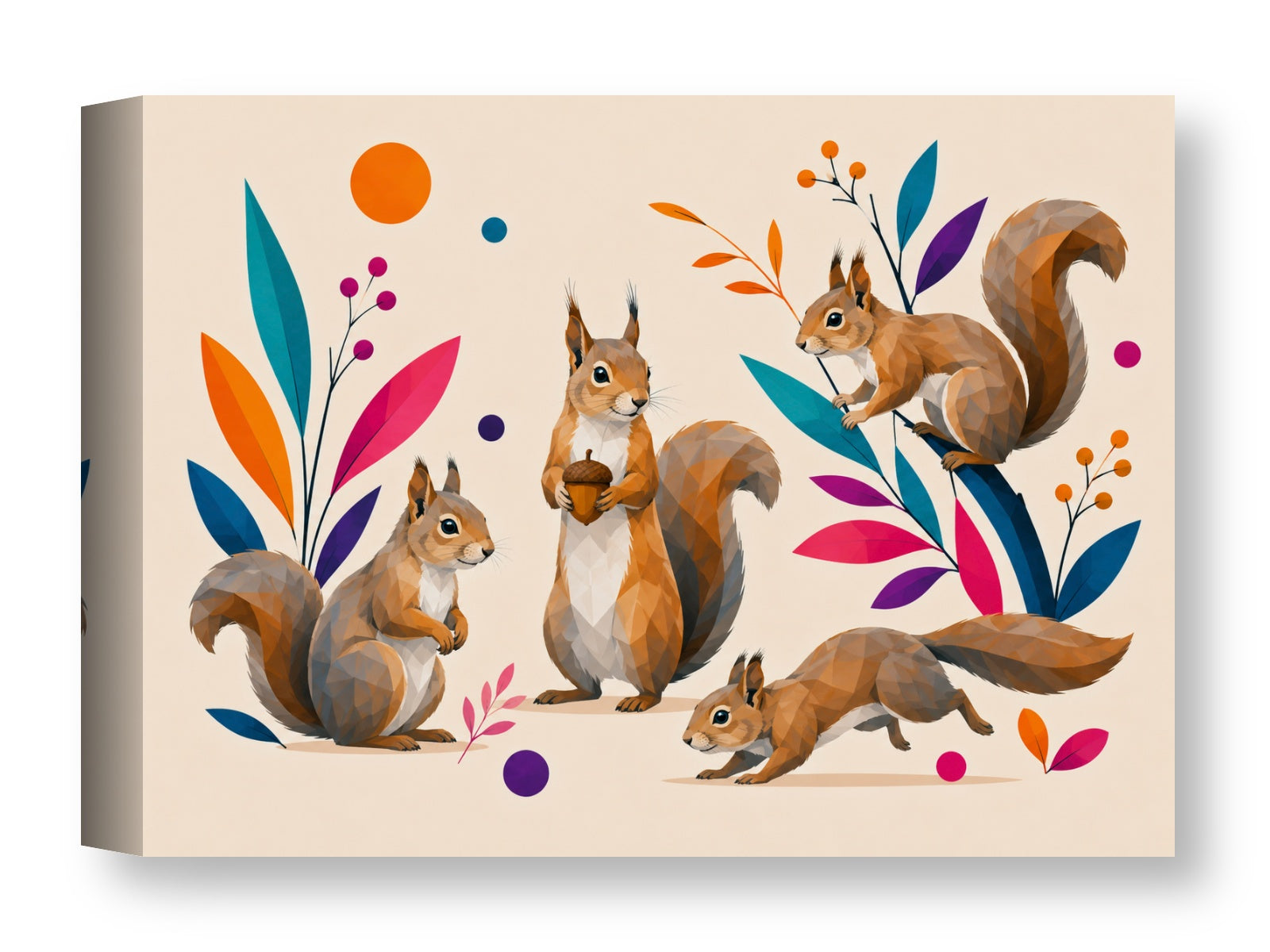 Squirrels at Play - Geometric Painting printed on water resistant canvas wrapped on a wood frame