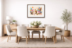 Squirrels at Play - Geometric Painting printed on fine art paper, framed on a espresso frame and matted. Hung on a dinning room wall