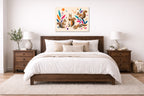 Squirrels at Play - Geometric Painting printed on aluminum metal with wall anchors. Hung on a bedroom wall.