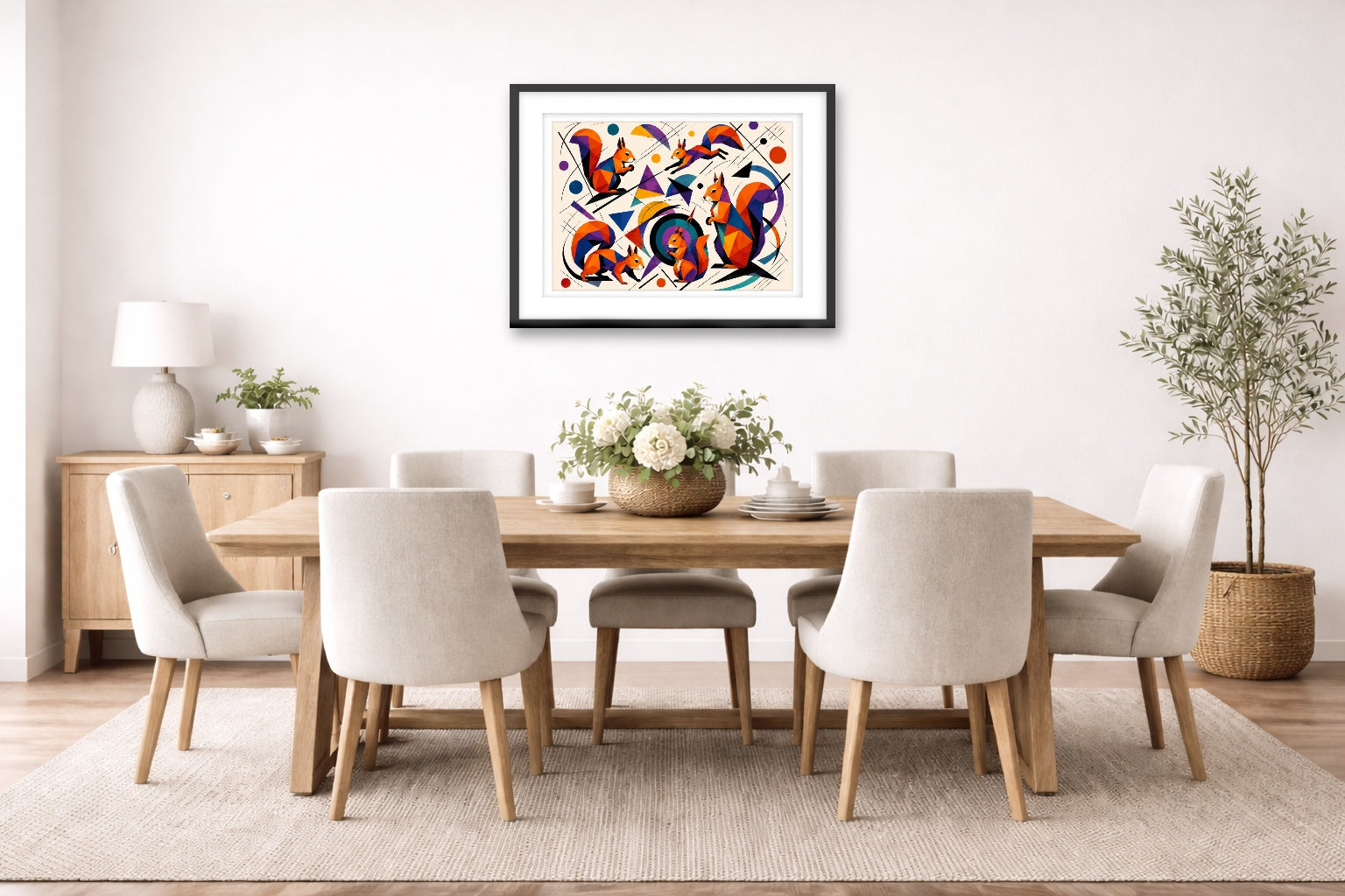 Musical Strings - Abstract Painting printed on fine art paper, framed on a black frame and matted and hung on a dining room wall.