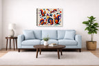 Musical Strings - Abstract Painting printed on canvas wall art displayed above a couch in a living room