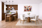 Musical Strings - Abstract Painting printed on aluminum metal with wall anchors. Hung on a kitchen-dinette wall.