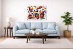 Musical Strings - Abstract Painting printed on aluminum metal with wall anchors. Hung on a living room wall.