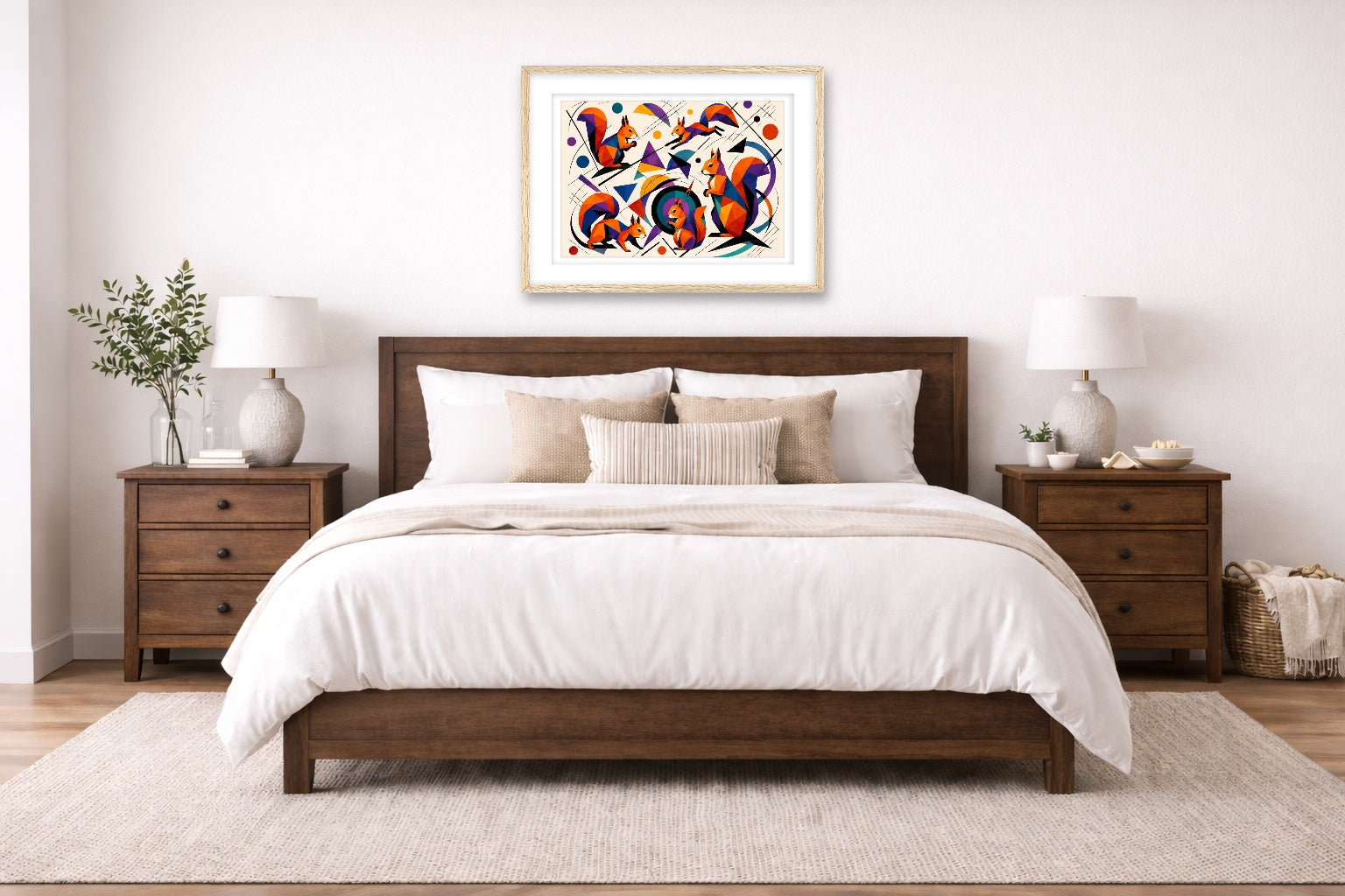 Musical Strings - Abstract Painting printed on fine art paper, framed in a oak frame and matted. Hung on a bedroom wall.