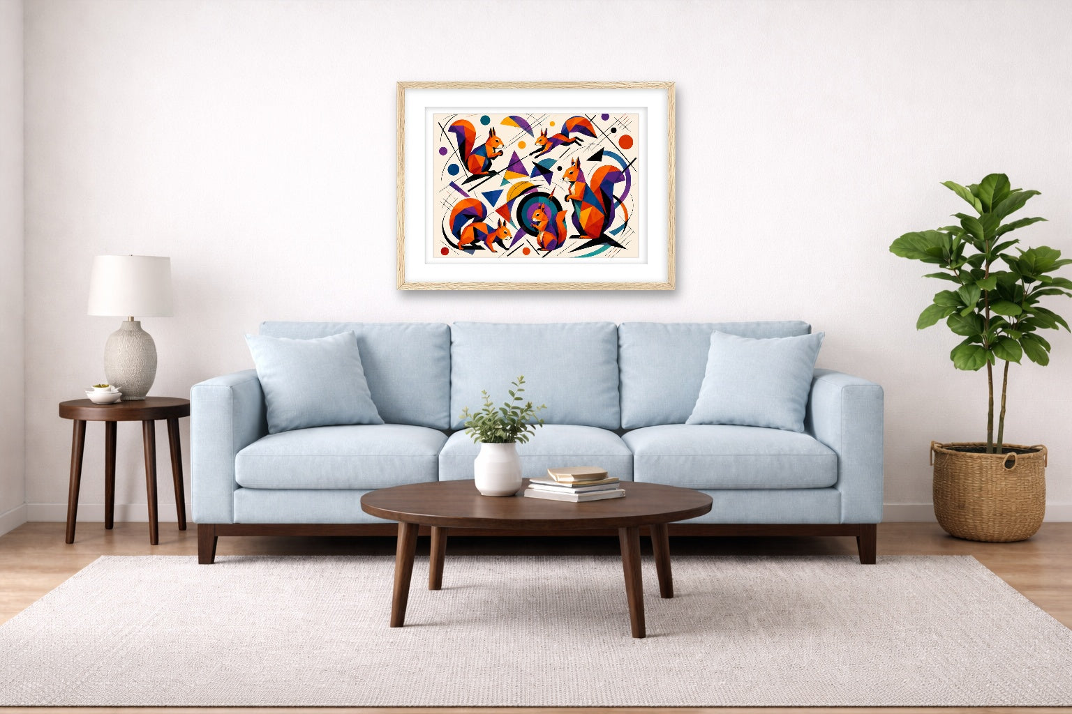 Musical Strings - Abstract Painting printed on fine art paper, framed on a oak frame and matted. Hung on a living room wall.