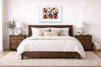 Musical Strings - Abstract Painting printed on fine art paper, framed on a white frame and matted. Hung on a bedroom room wall